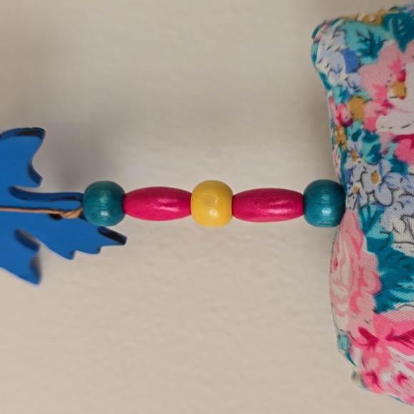 Wall Decorating 3 Colorful Fabric Chickens and Blue Glass Devil eye Handmade - Picture 7 of 9